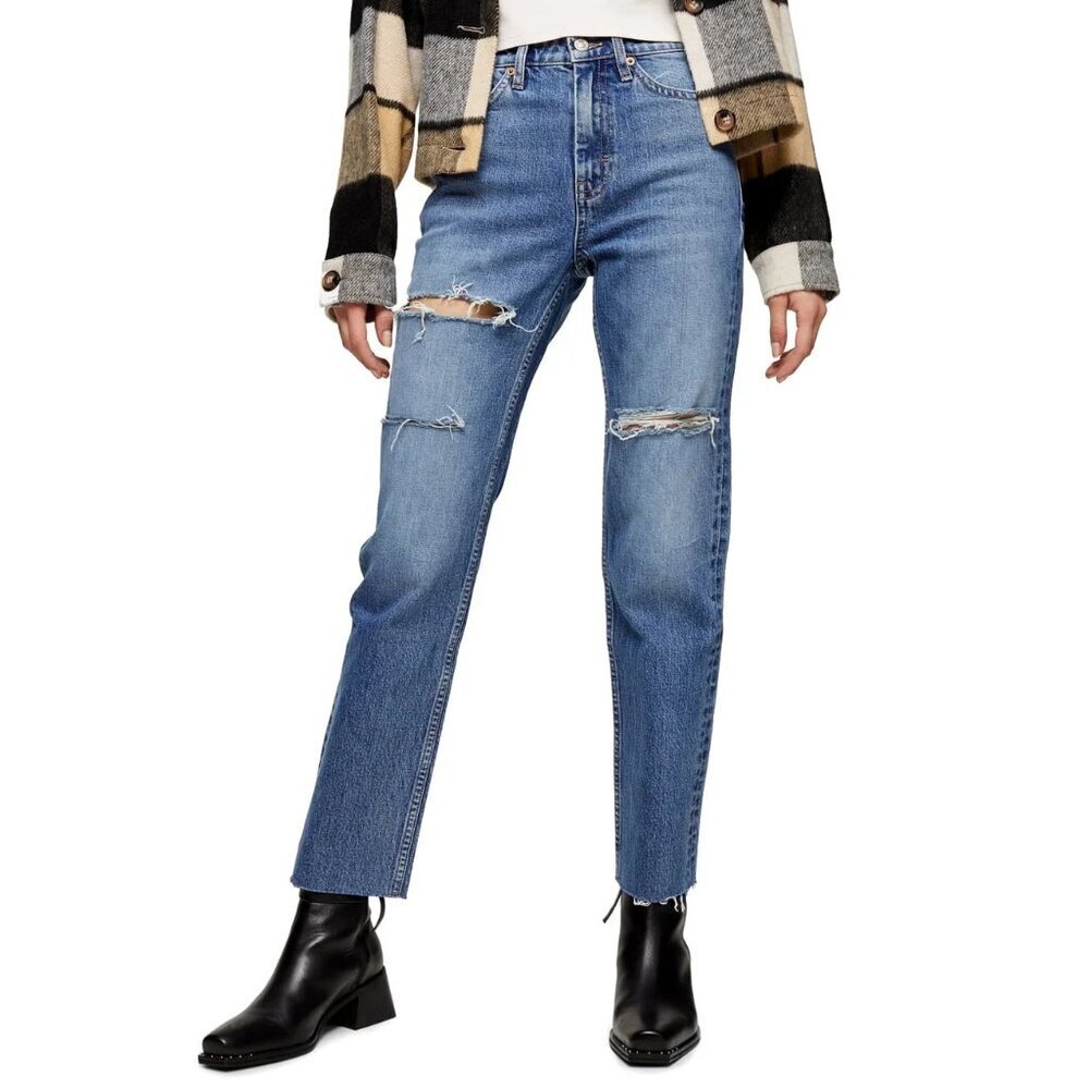 2/$30 Topshop Sofia Jeans High Rise Straight Leg Mid Blue W26 #9285